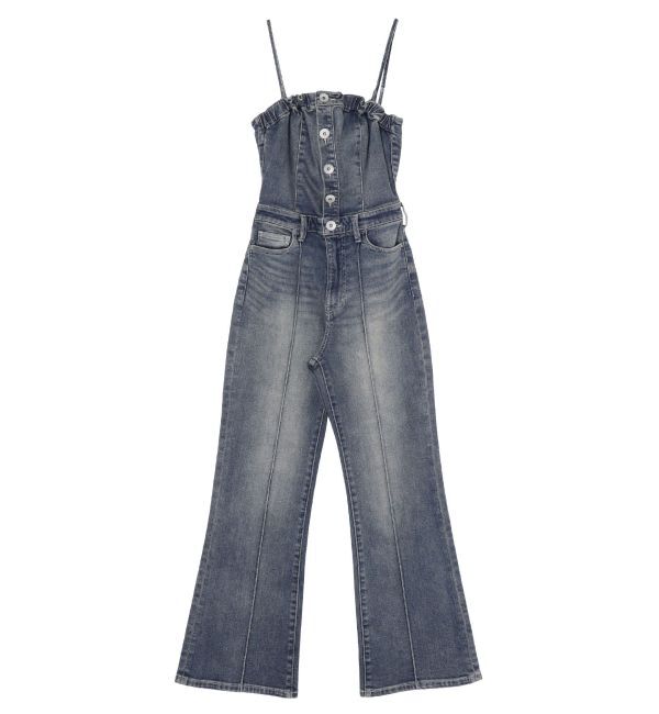 GYDA「BACKリボンデニムロンパース」|オールインワン|