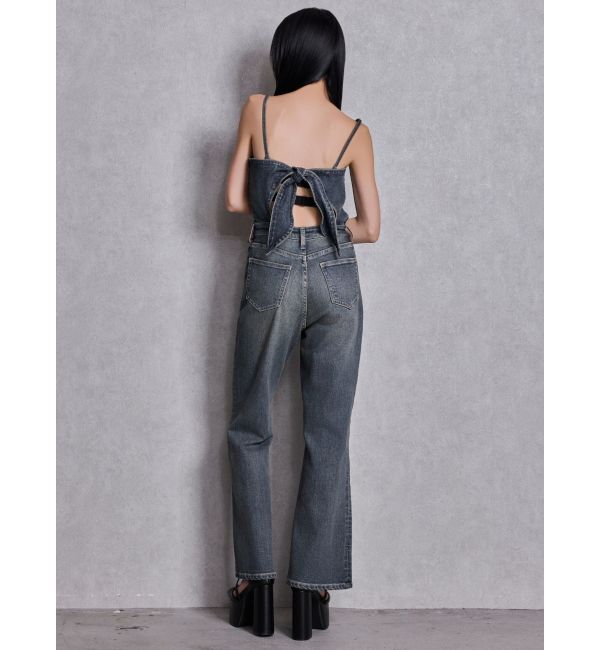 GYDA「BACKリボンデニムロンパース」|オールインワン|