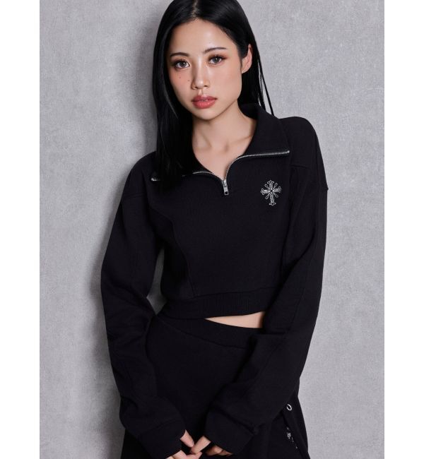 GYDA「sacred edge crossハーフZIPショートスウェットトップス」|スウェット・ジャージ|