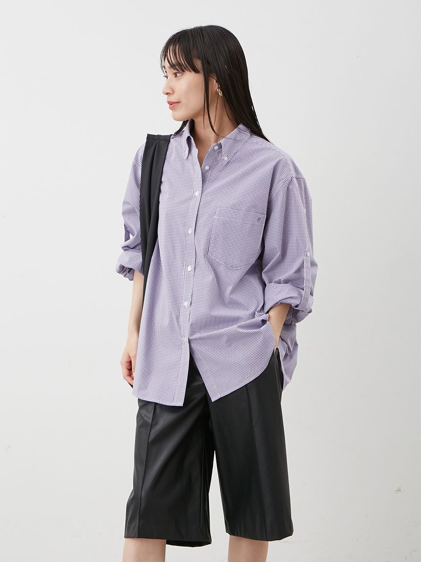 Mila Owen「タブスリーブ釦ダウン柄シャツ」|シャツ・ブラウス|