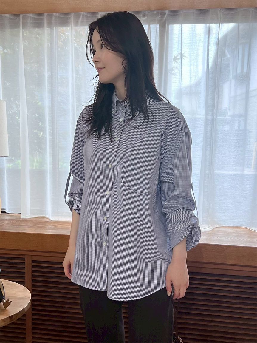 Mila Owen「タブスリーブ釦ダウン柄シャツ」|シャツ・ブラウス|