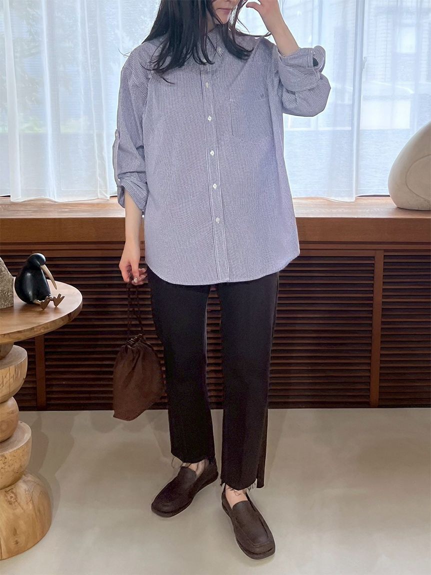 Mila Owen「タブスリーブ釦ダウン柄シャツ」|シャツ・ブラウス|