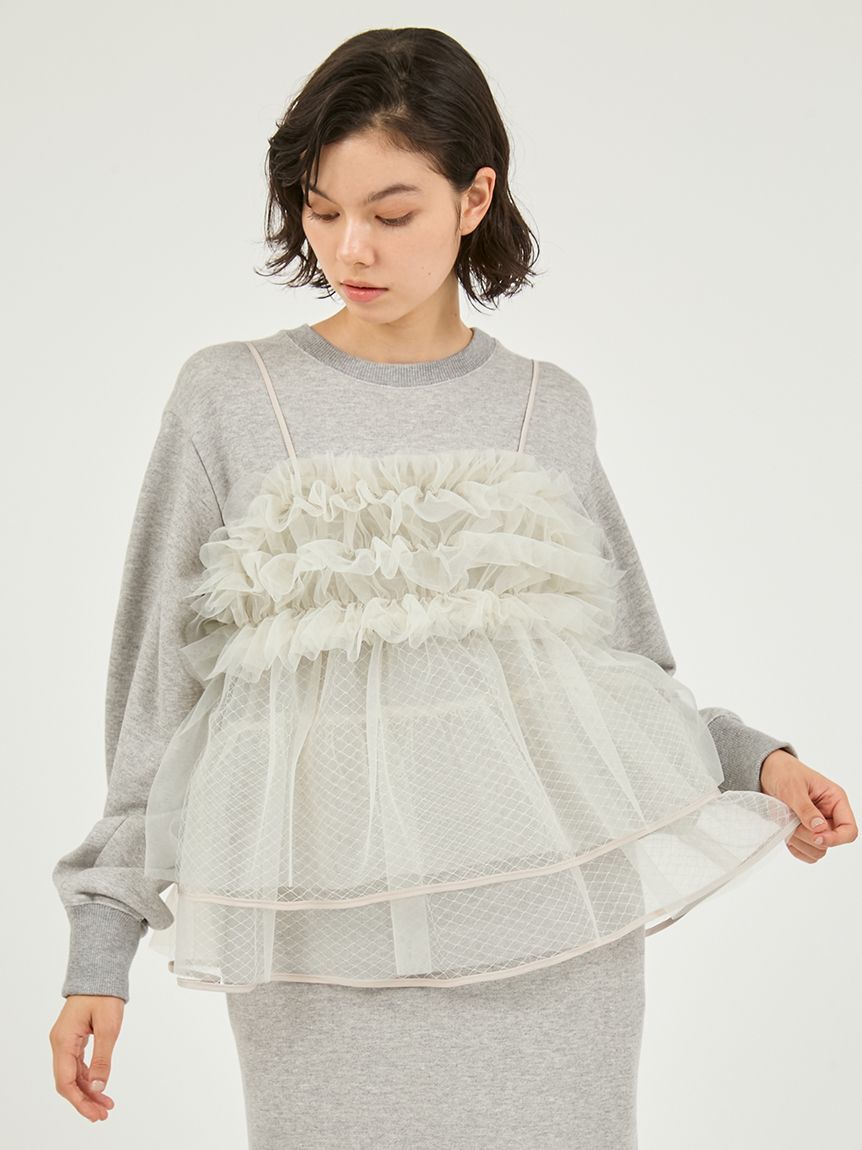 emmi atelier「【セットアイテム】チュールビスチェ&times;裏毛ワンピースセット」|ワンピース|