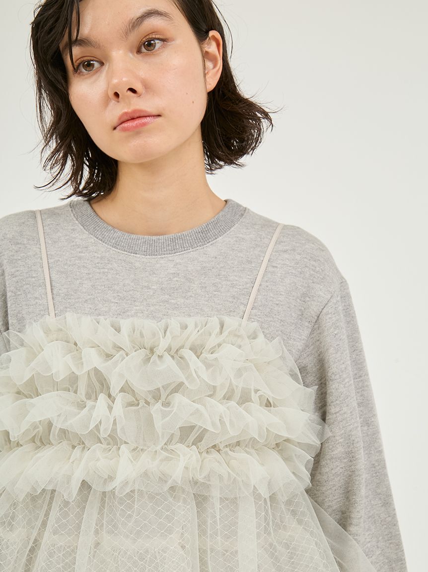 emmi atelier「【セットアイテム】チュールビスチェ&times;裏毛ワンピースセット」|ワンピース|