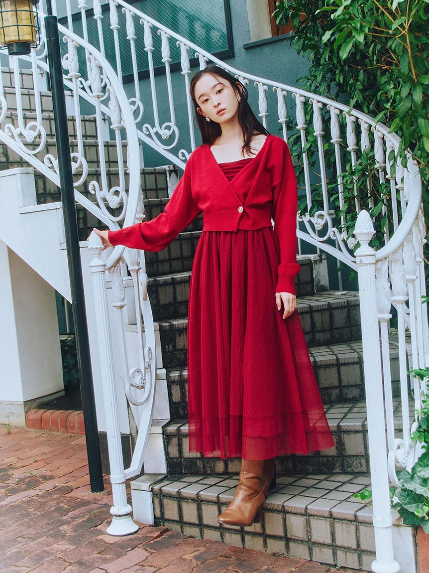 LILY BROWN「カーデセットチュールワンピース」|ワンピース|RED