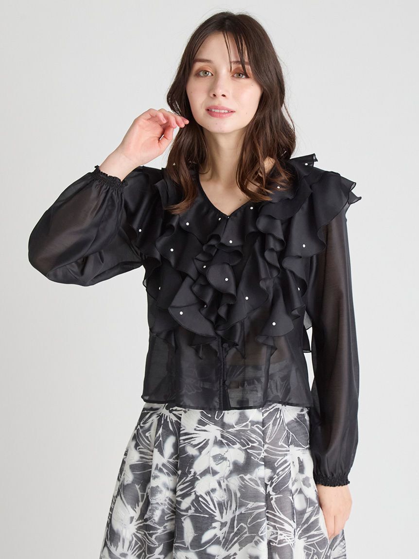 CELFORD「【HANAE MORI&times;CELFORDコラボ】 パール付きフリルブラウス」|シャツ・ブラウス|