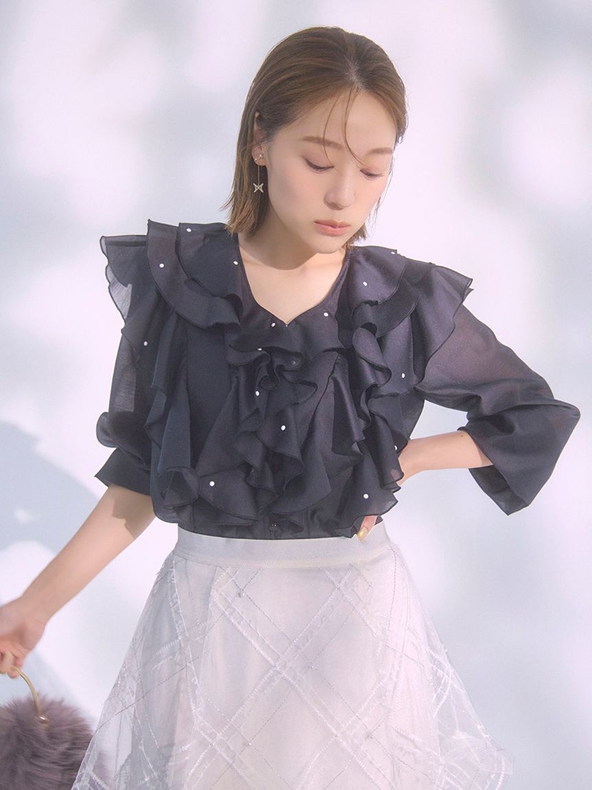 CELFORD「【HANAE MORI&times;CELFORDコラボ】 パール付きフリルブラウス」|シャツ・ブラウス|