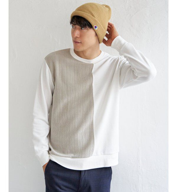 ikka「ポンチジャカードモール切り替えプルオーバー」|パーカー|