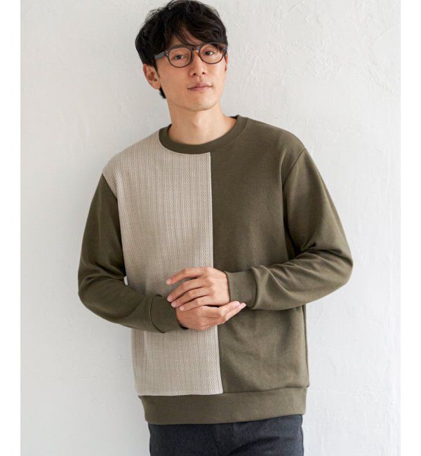 ikka「ポンチジャカードモール切り替えプルオーバー」|パーカー|