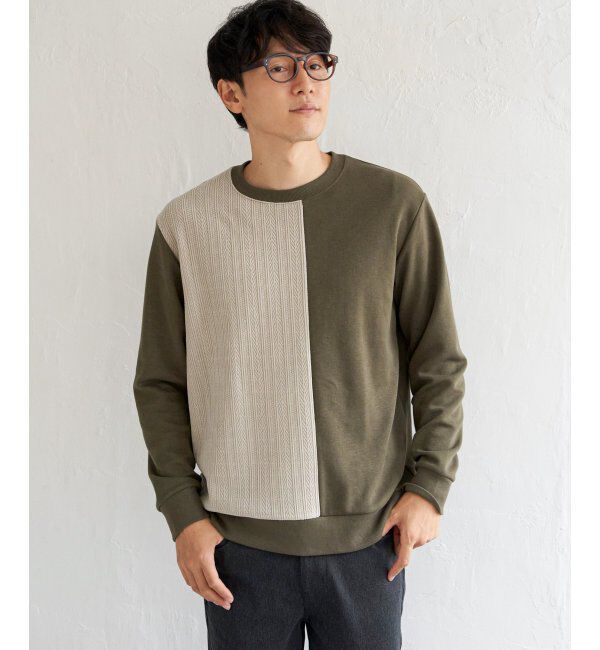 ikka「ポンチジャカードモール切り替えプルオーバー」|パーカー|