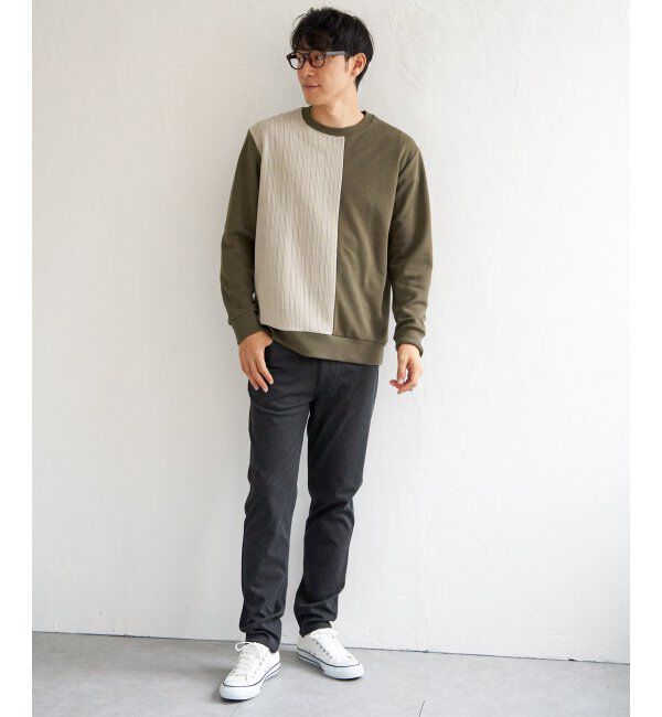 ikka「ポンチジャカードモール切り替えプルオーバー」|パーカー|