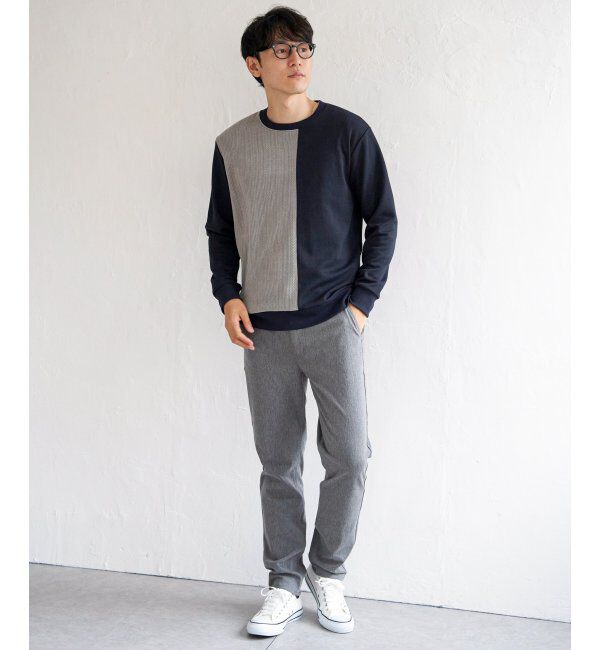 ikka「ポンチジャカードモール切り替えプルオーバー」|パーカー|