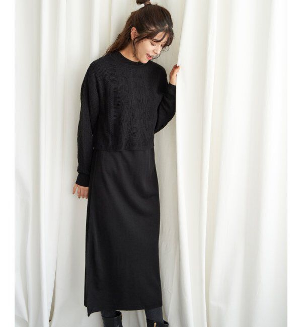Lbc with Life「【2点セット】透かし編みカーデセットニットワンピ」|ワンピース|
