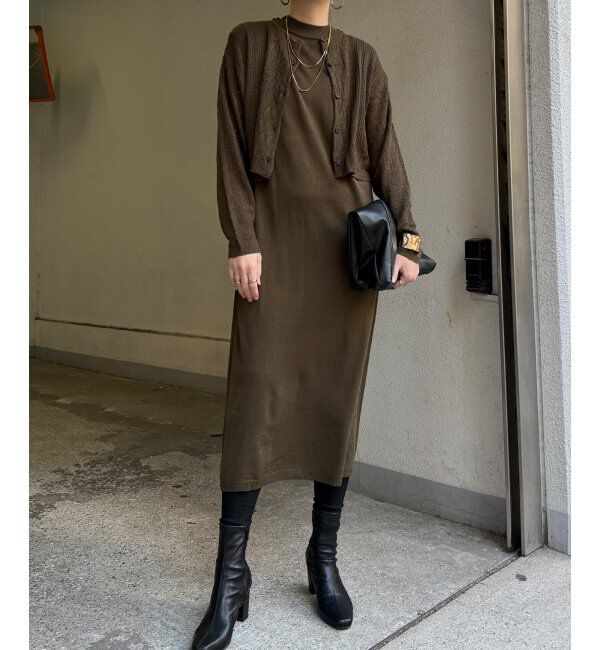 Lbc with Life「【2点セット】透かし編みカーデセットニットワンピ」|ワンピース|