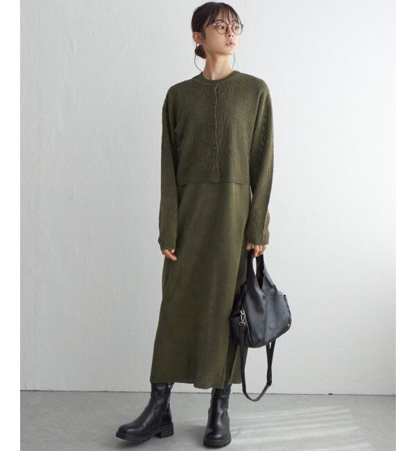 Lbc with Life「【2点セット】透かし編みカーデセットニットワンピ」|ワンピース|