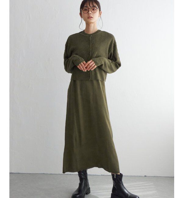 Lbc with Life「【2点セット】透かし編みカーデセットニットワンピ」|ワンピース|