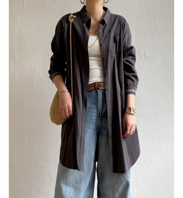 Lbc with Life「エクリュ ミニポケ刺繍シャツワンピース」|ワンピース|チャコール