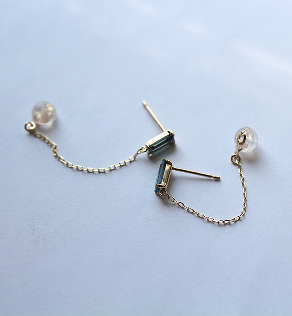  「ロンドンブルートパーズ チェーンフープ ピアス | K10YG」|ピアス|