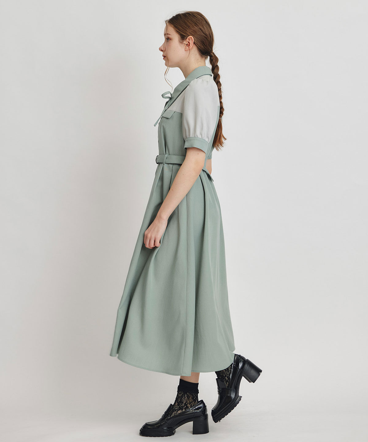 REDYAZEL「コントラストカラーシャツフレアロングワンピース」|ワンピース|