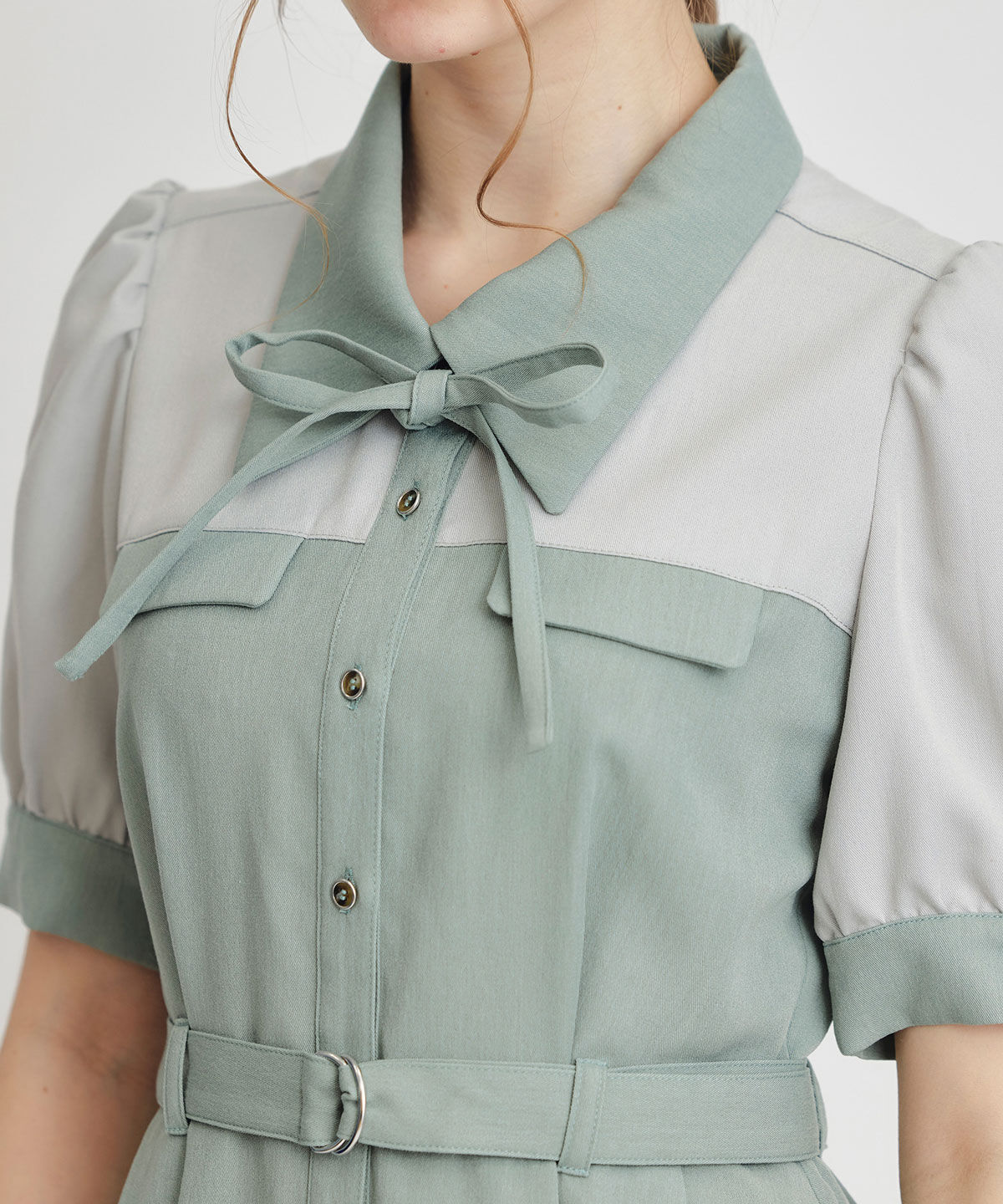 REDYAZEL「コントラストカラーシャツフレアロングワンピース」|ワンピース|