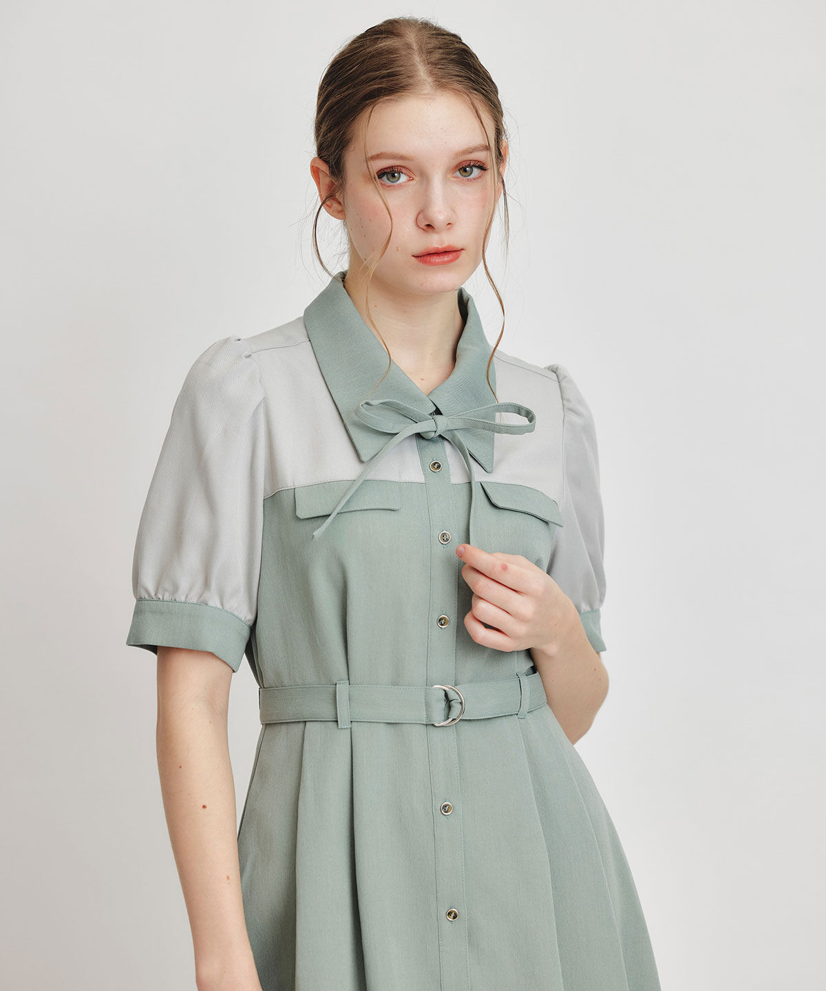 REDYAZEL「コントラストカラーシャツフレアロングワンピース」|ワンピース|