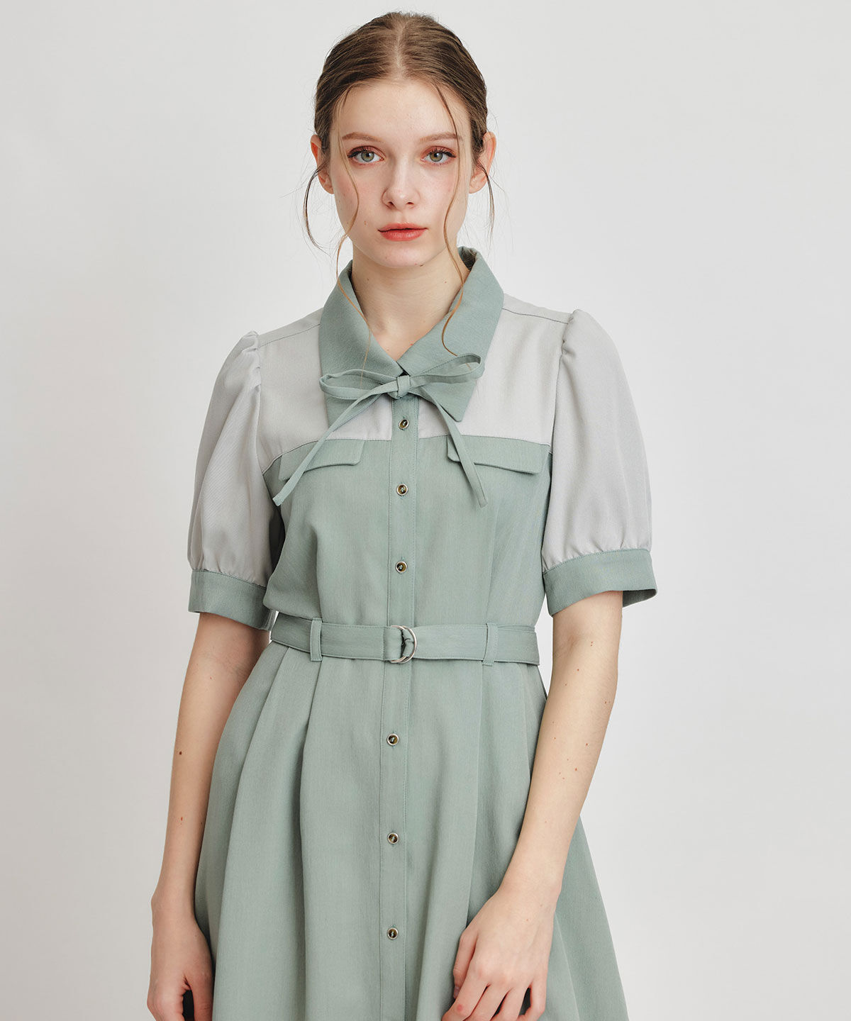 REDYAZEL「コントラストカラーシャツフレアロングワンピース」|ワンピース|