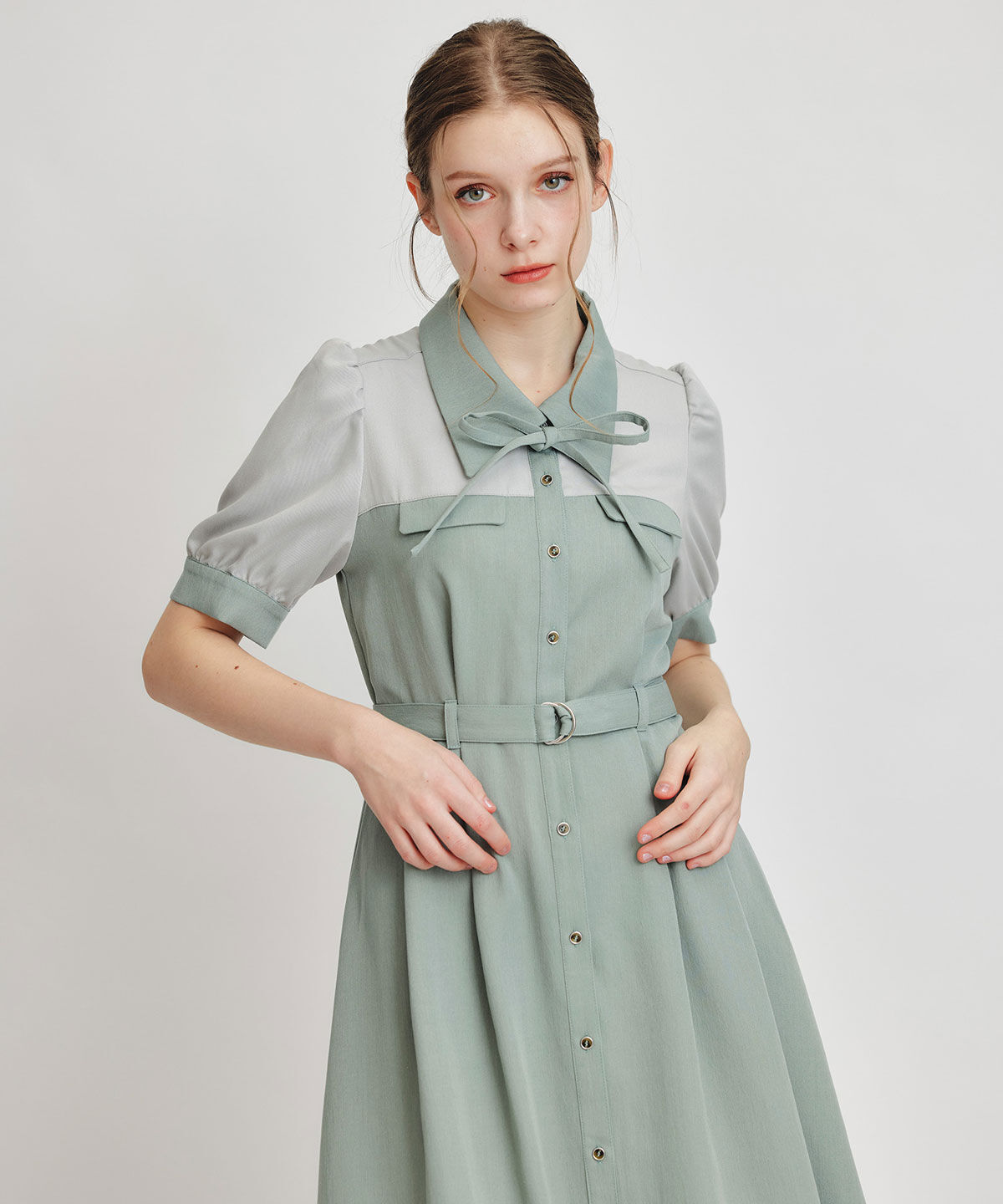 REDYAZEL「コントラストカラーシャツフレアロングワンピース」|ワンピース|