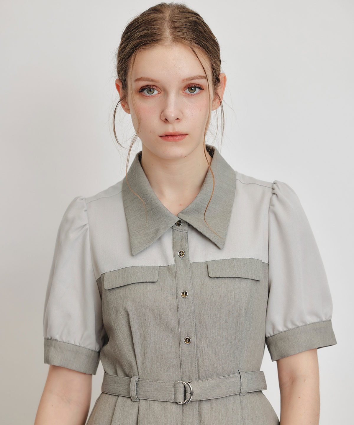 REDYAZEL「コントラストカラーシャツフレアロングワンピース」|ワンピース|