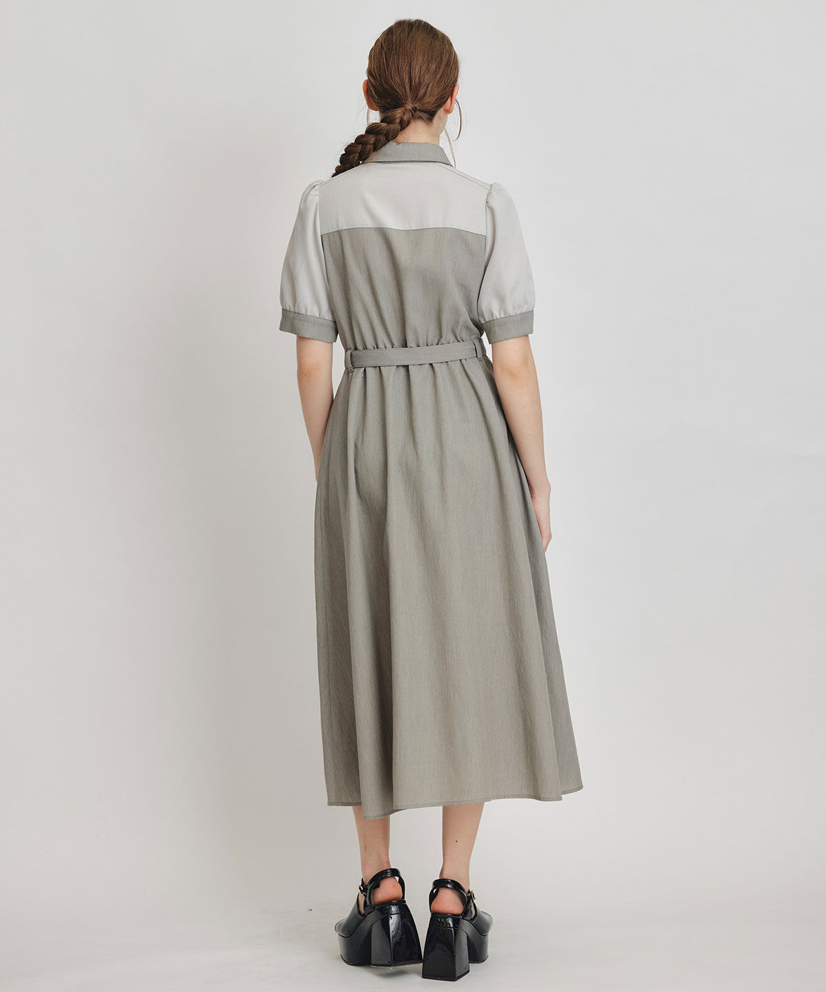 REDYAZEL「コントラストカラーシャツフレアロングワンピース」|ワンピース|