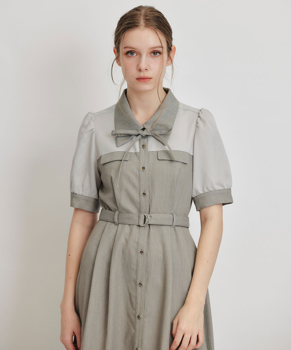 REDYAZEL「コントラストカラーシャツフレアロングワンピース」|ワンピース|