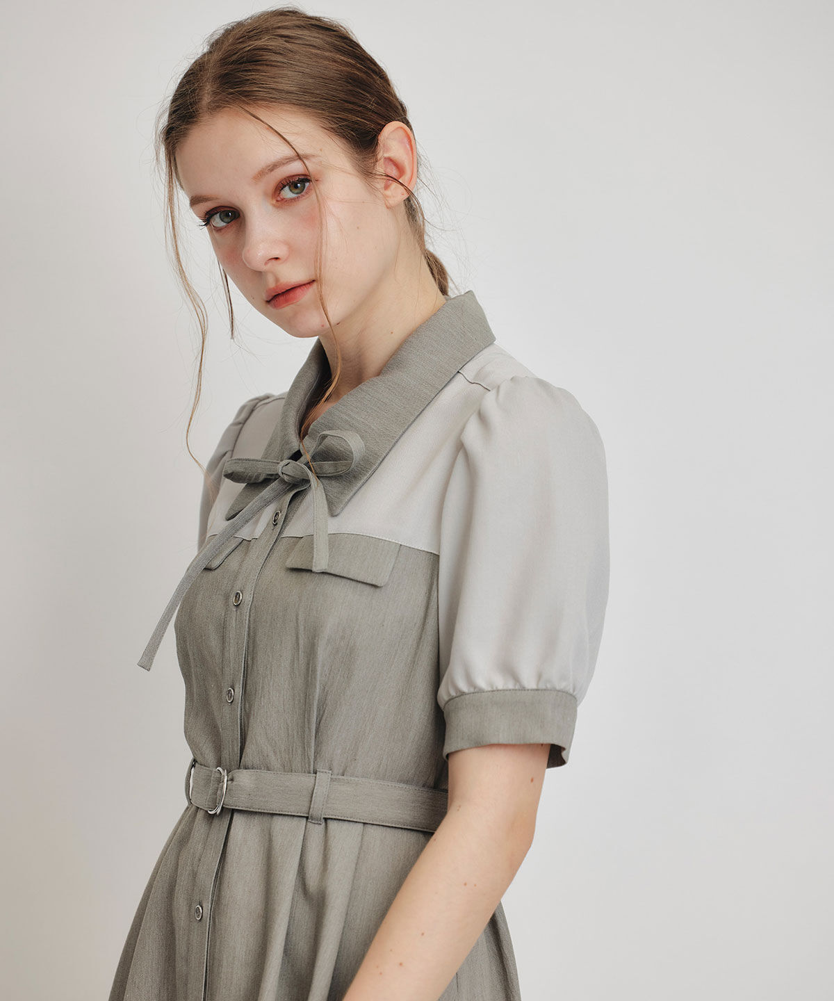 REDYAZEL「コントラストカラーシャツフレアロングワンピース」|ワンピース|