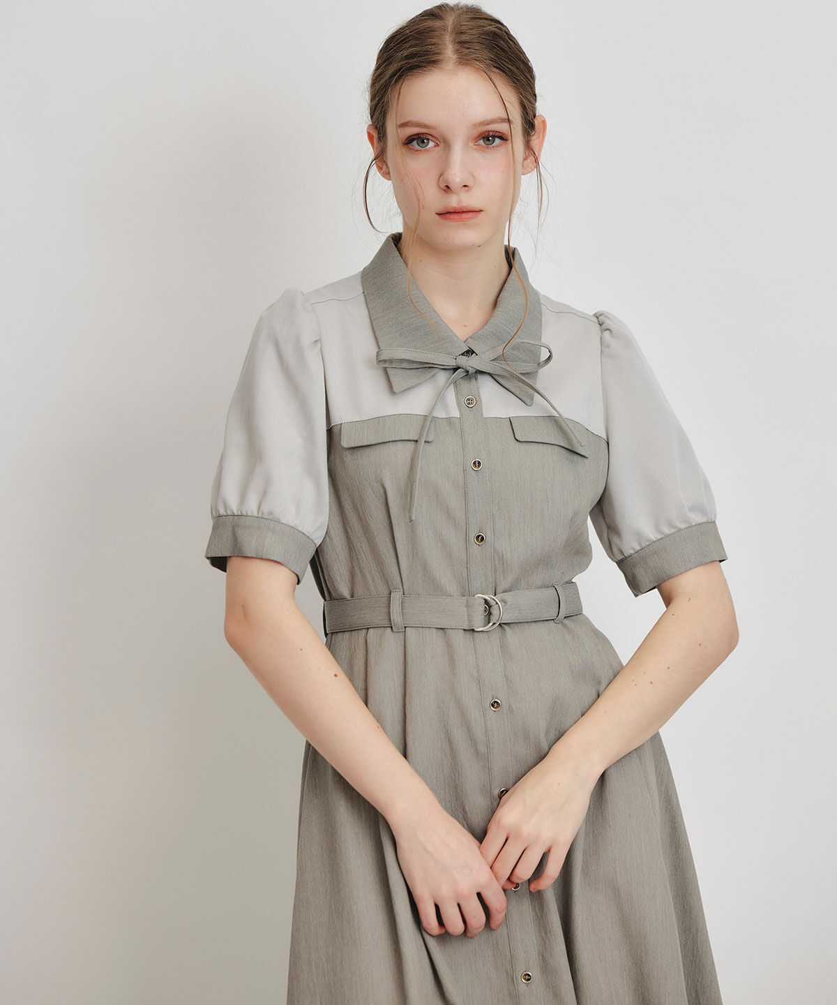 REDYAZEL「コントラストカラーシャツフレアロングワンピース」|ワンピース|