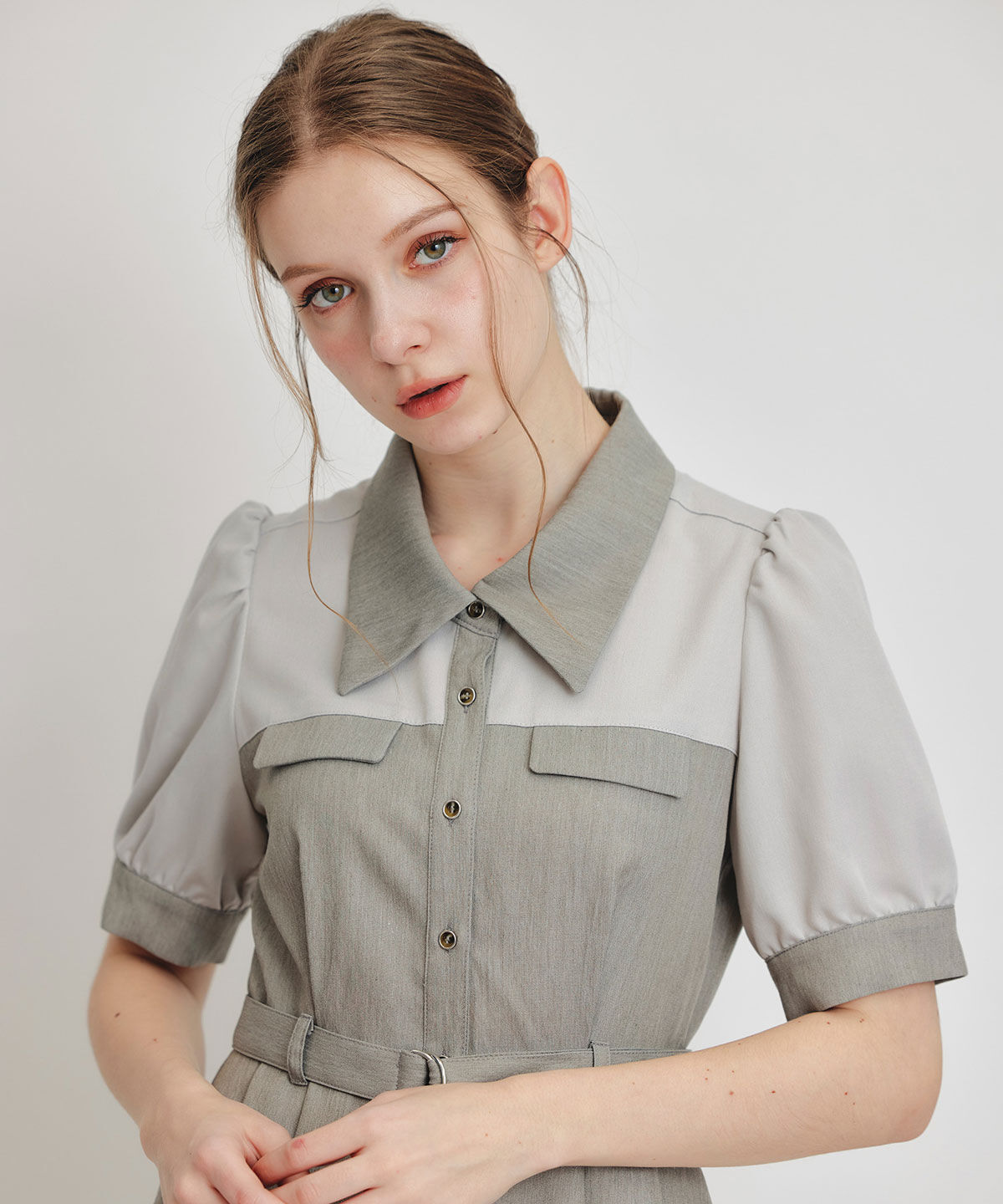 REDYAZEL「コントラストカラーシャツフレアロングワンピース」|ワンピース|