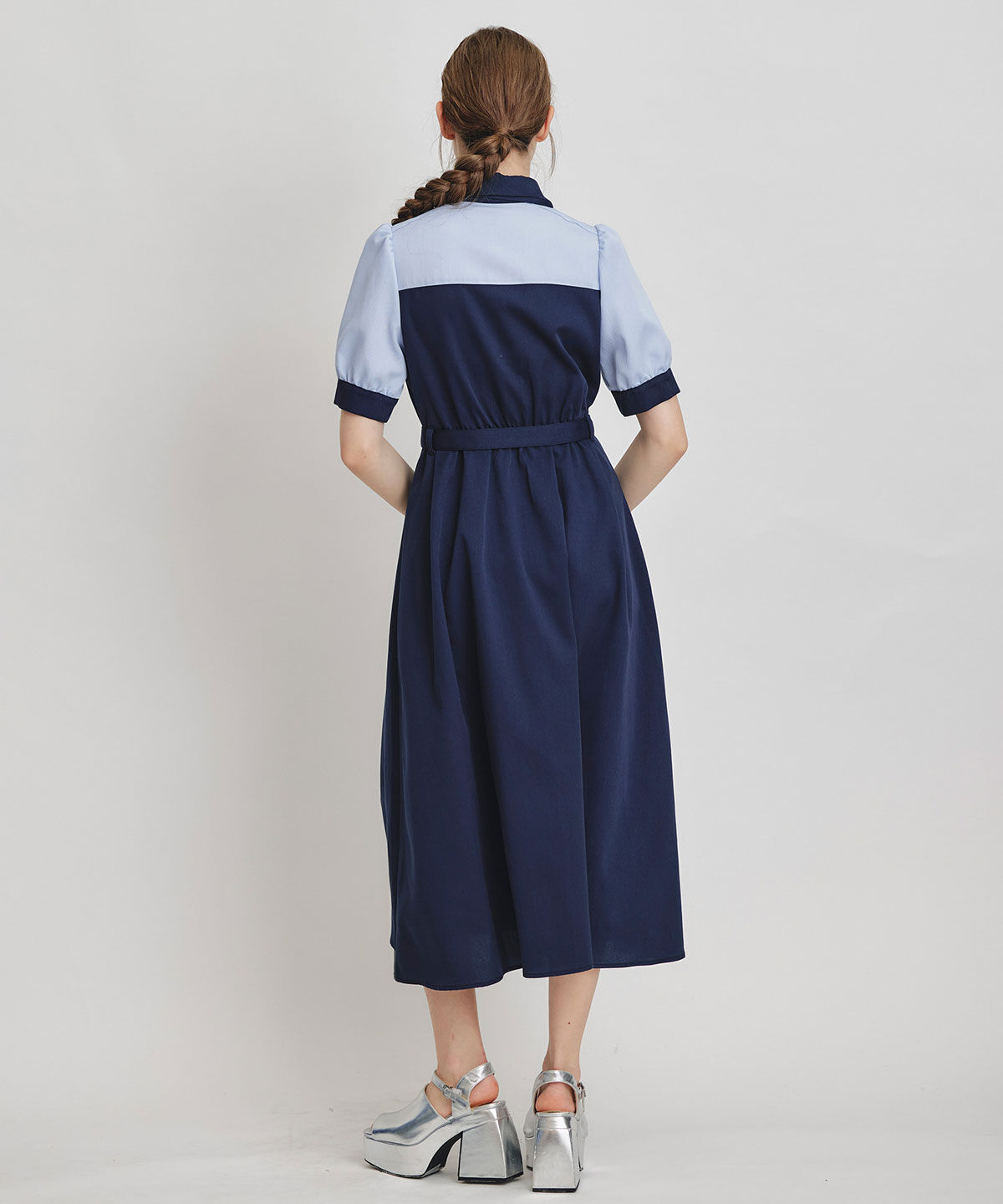 REDYAZEL「コントラストカラーシャツフレアロングワンピース」|ワンピース|