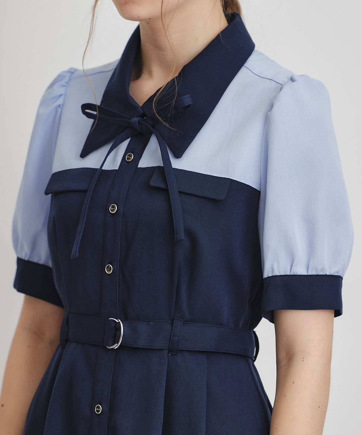 REDYAZEL「コントラストカラーシャツフレアロングワンピース」|ワンピース|