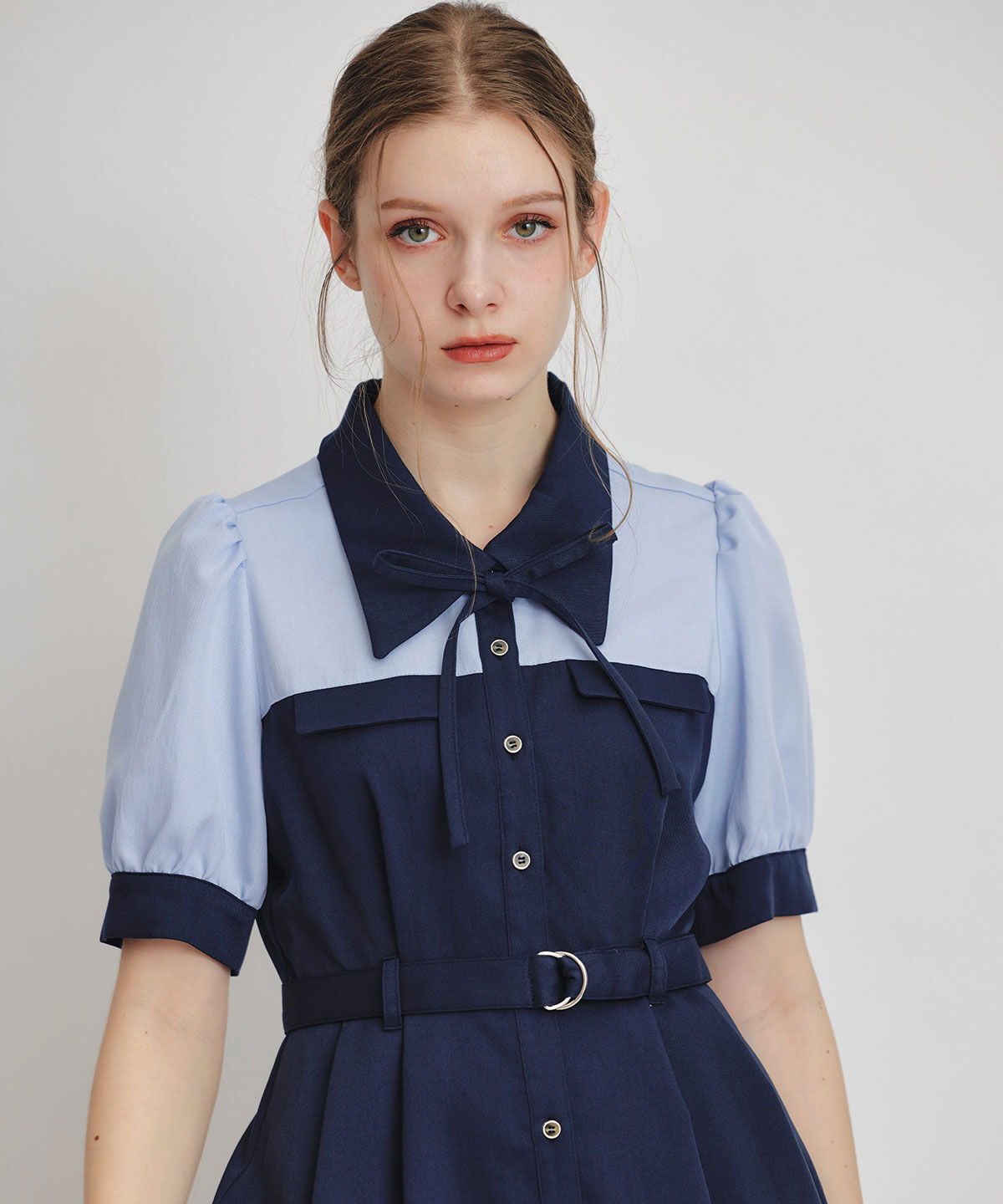 REDYAZEL「コントラストカラーシャツフレアロングワンピース」|ワンピース|