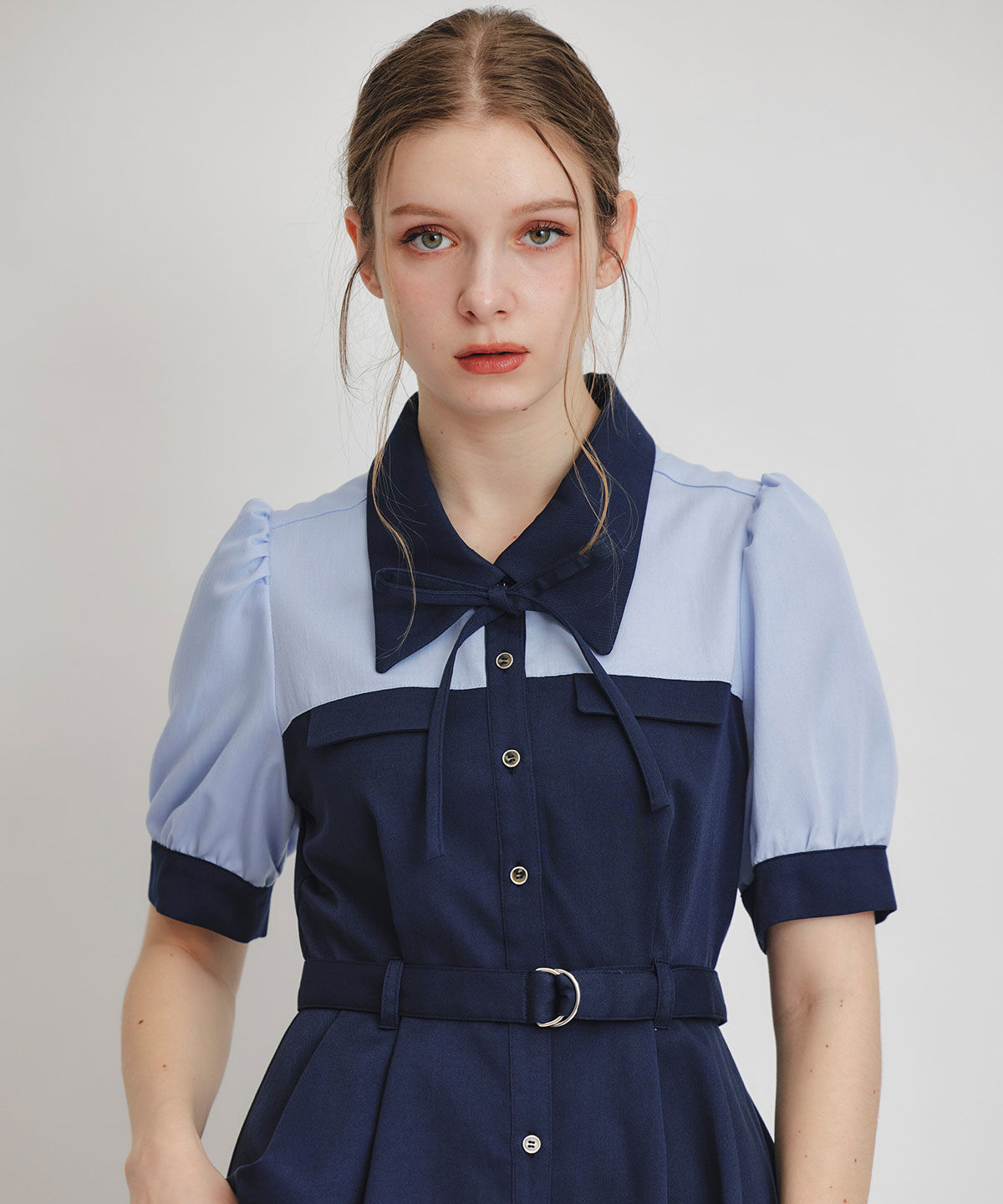 REDYAZEL「コントラストカラーシャツフレアロングワンピース」|ワンピース|