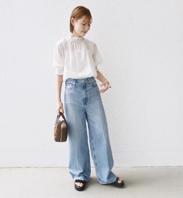 SHIPS for women「〈洗濯機可能〉シアー シャーリング ネック ショート スリーブ ブラウス」|シャツ・ブラウス|