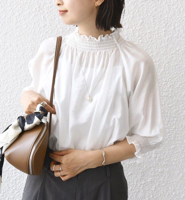 SHIPS for women「〈洗濯機可能〉シアー シャーリング ネック ショート スリーブ ブラウス」|シャツ・ブラウス|