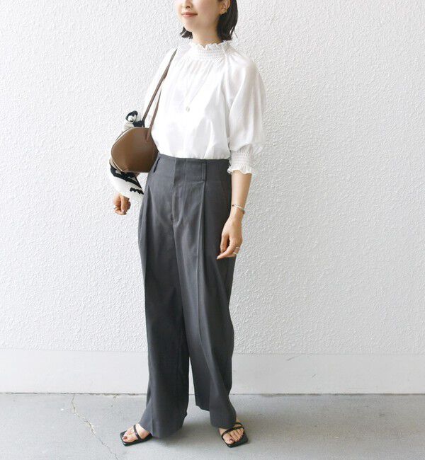 SHIPS for women「〈洗濯機可能〉シアー シャーリング ネック ショート スリーブ ブラウス」|シャツ・ブラウス|