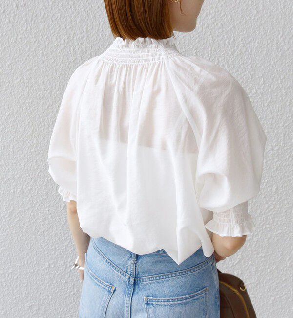 SHIPS for women「〈洗濯機可能〉シアー シャーリング ネック ショート スリーブ ブラウス」|シャツ・ブラウス|