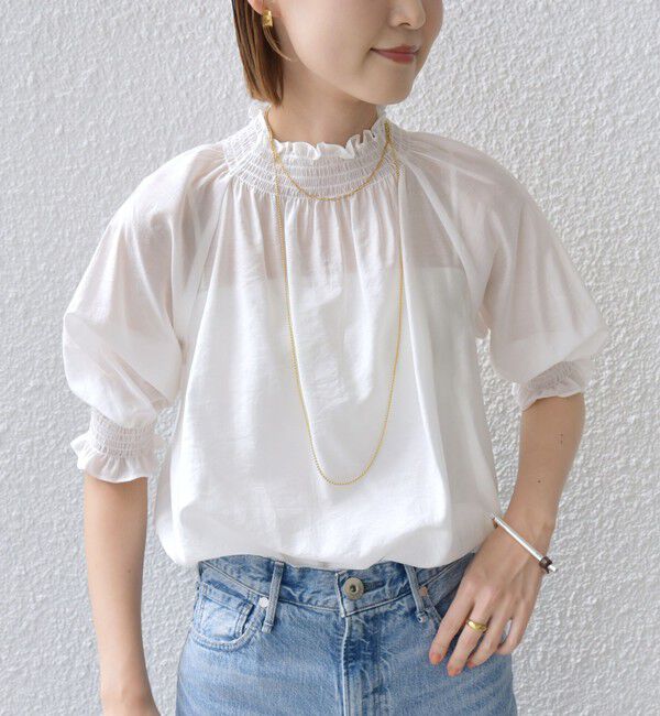 SHIPS for women「〈洗濯機可能〉シアー シャーリング ネック ショート スリーブ ブラウス」|シャツ・ブラウス|