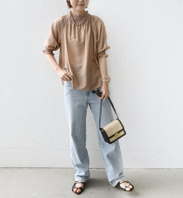 SHIPS for women「〈洗濯機可能〉シアー シャーリング ネック ショート スリーブ ブラウス」|シャツ・ブラウス|