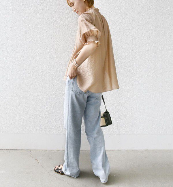 SHIPS for women「〈洗濯機可能〉シアー シャーリング ネック ショート スリーブ ブラウス」|シャツ・ブラウス|