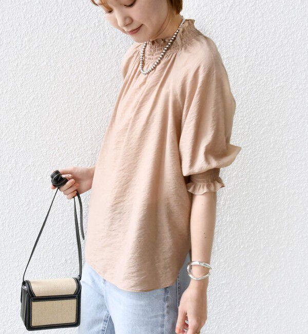 SHIPS for women「〈洗濯機可能〉シアー シャーリング ネック ショート スリーブ ブラウス」|シャツ・ブラウス|