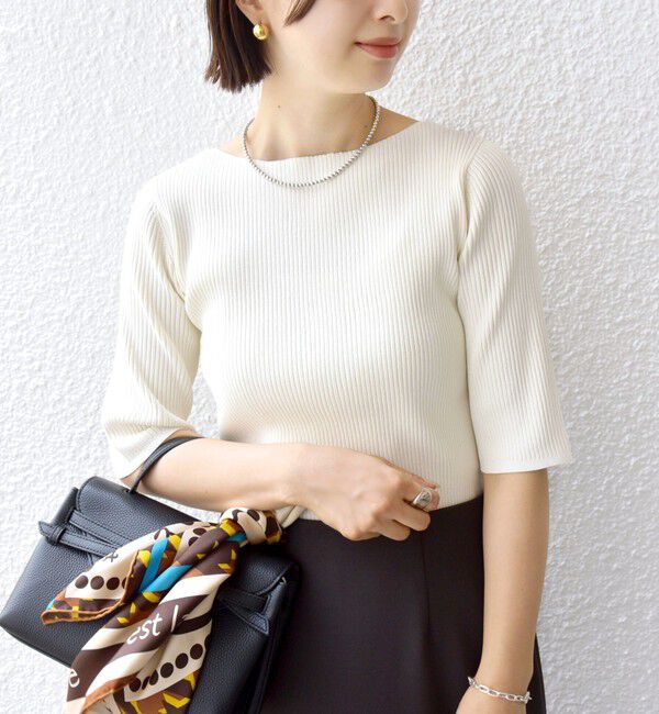 SHIPS for women「〈手洗い可能〉ボートネック 5分袖 リブ ニット」|ニット・セーター|