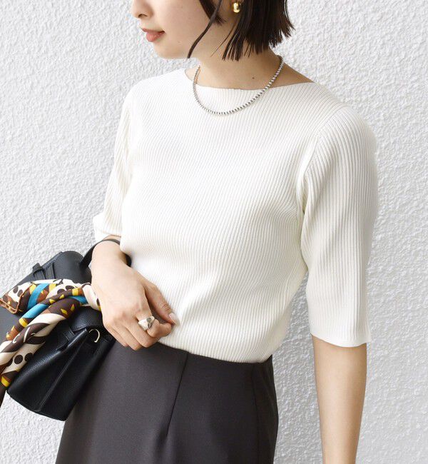 SHIPS for women「〈手洗い可能〉ボートネック 5分袖 リブ ニット」|ニット・セーター|
