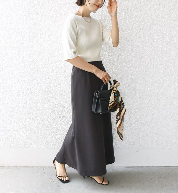 SHIPS for women「〈手洗い可能〉ボートネック 5分袖 リブ ニット」|ニット・セーター|