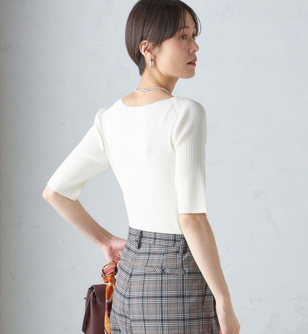 SHIPS for women「〈手洗い可能〉ボートネック 5分袖 リブ ニット」|ニット・セーター|