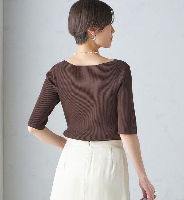 SHIPS for women「〈手洗い可能〉ボートネック 5分袖 リブ ニット」|ニット・セーター|